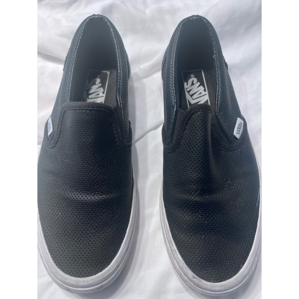 Vans Classic Slip-On Black Perforated Leather Sneakers Womens 8 Mens 6.5 Low Top